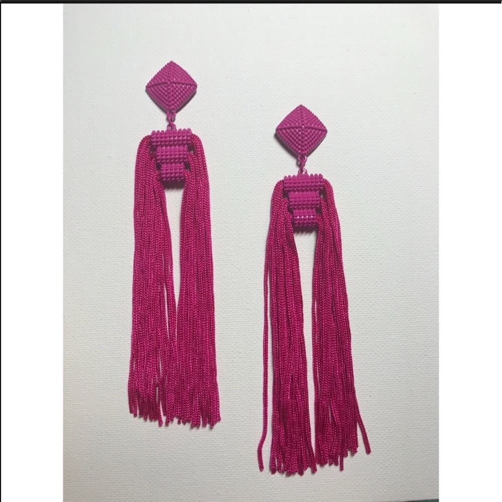 Fushia long tassel earrings